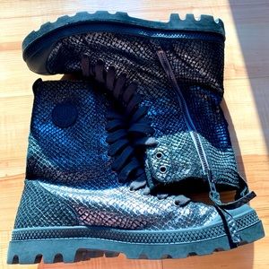 Snakeskin Metallic Combat Boots